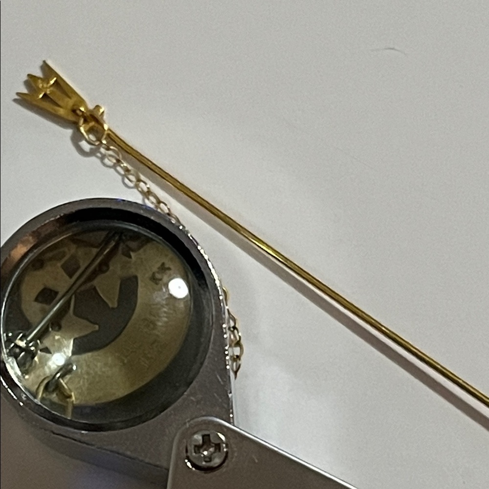 Vintage Art Deco 10K Gold Tri Delta Moon & Star Chain Stick Pin Brooch - Picture 11 of 14